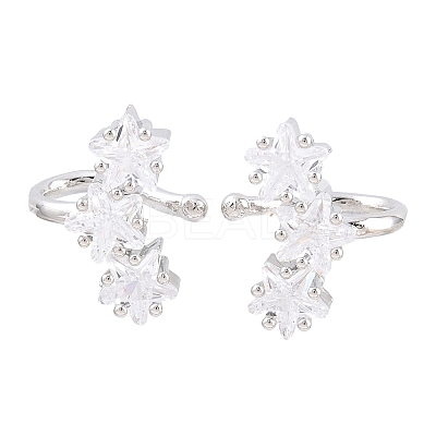 Brass Micro Pave Clear Cubic Zirconia Cuff Earrings EJEW-G471-40P-1