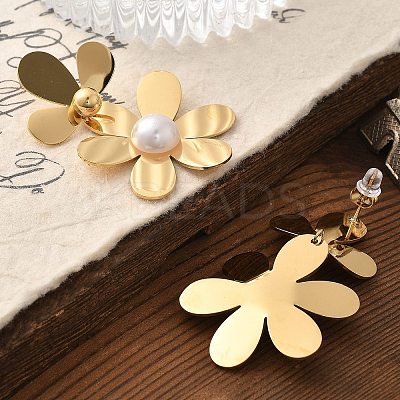 304 Stainless Steel Flower Stud Earrings for Women STAS-Z112-22G-1