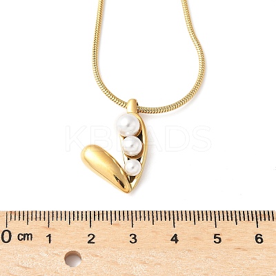 304 Stainless Steel & Glass Pearl Heart Pendant Necklaces for Women NJEW-U045-05G-1