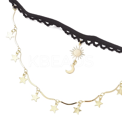 Brass Sun Moon Star Tassel Thigh Leg Chains AJEW-AN00637-01-1