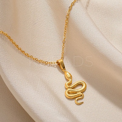 304 Stainless Steel Snake Pendant Necklaces for Women Men NJEW-Z063-03G-06-1