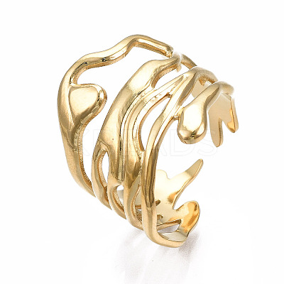 304 Stainless Steel Wave Open Cuff Ring LS-RJEW-T023-31G-1
