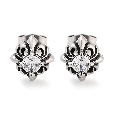 Flower 316 Surgical Stainless Steel Pave Clear Cubic Zirconia Stud Earrings for Women Men EJEW-Z050-20AS-1