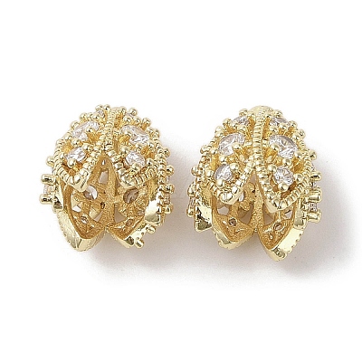 Brass Micro Pave Clear Cubic Zirconia Bead Caps KK-G491-51B-G-1