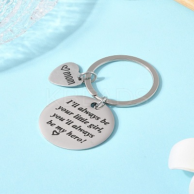 1Pc Mother's Day Gift 201 Stainless Steel Flat Round/Rhombus/Rectangle with Word Keychains KEYC-FS0001-10-1