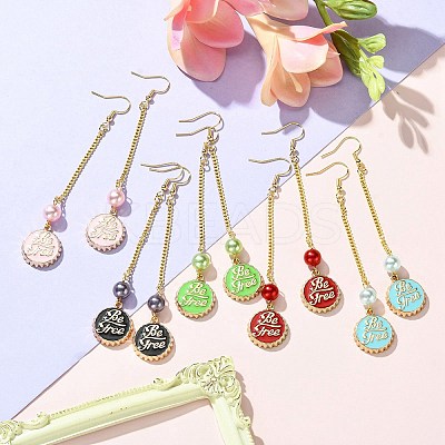 Beer Cap with Word Be Free Alloy Enamel Dangle Earrings EJEW-JE05375-1