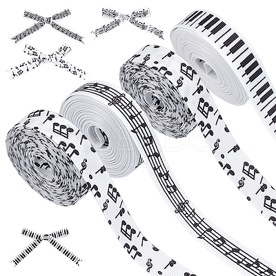 4 Rolls 4 Styles Polyester Musical Note & Piano Keys Printed Ribbon Sets OCOR-PH0004-65-1