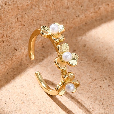 Flower Brass Open Cuff Rings for Women LS-RJEW-G341-01G-1