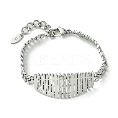 Cubic Zirconia Oval Link Bracelet with 304 Stainless Steel Chains BJEW-Q775-02P-1