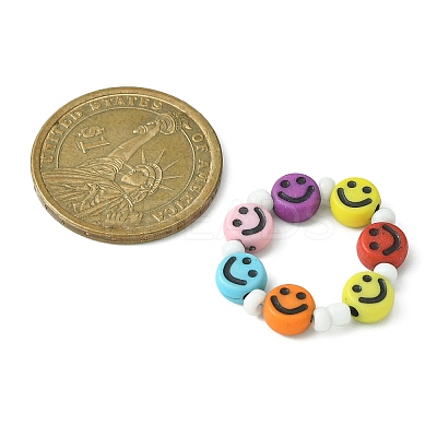 5Pcs 5 Style Smiling Face Acrylic & Glass Seed Stretch Rings Set RJEW-TA00071-1