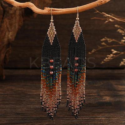 Bohemian Vintage Handmade Glass Seed Beads Rhombus Dangle Earrings PE6522-1