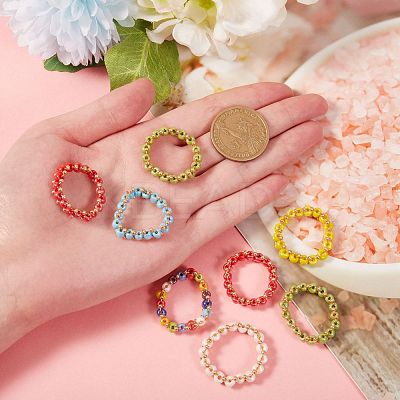 30Pcs 6 Colors Round Glass Seed Beaded Finger Rings RJEW-SZ0001-01-1