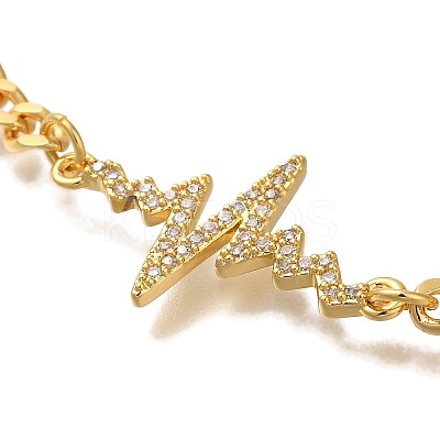 Heartbeat Brass Micro Pave Cubic Zirconia Card Paper Chain Bracelets for Women BJEW-L696-008G-1