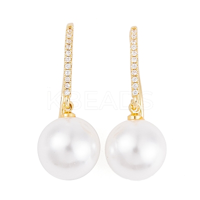 Rack Plating Brass Cubic Zirconia ABS Pearl Earring Hooks EJEW-S219-16G-01-1