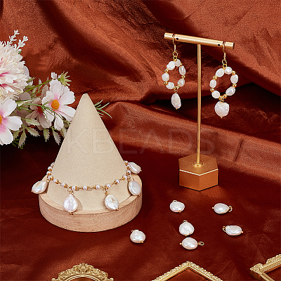 16Pcs Natural Keshi Pearl Flat Round Pendants PALLOY-BC00004-1