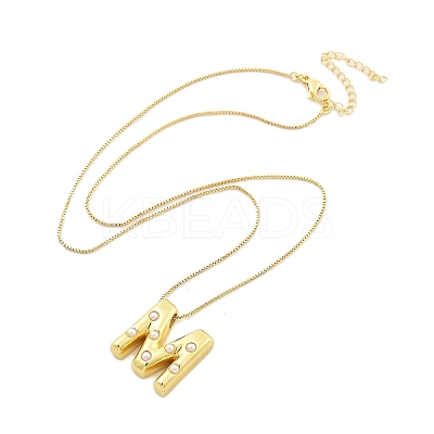 Brass & Plastic Pearl Letter Pendant Box Chain Necklaces for Women LS-NJEW-U017-01G-13-1