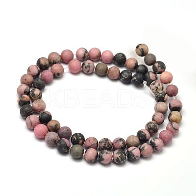Frosted Natural Rhodonite Round Bead Strands LS-G-F266-13-6mm-1