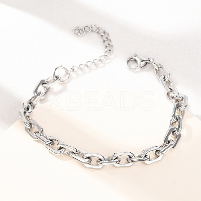 304 Stainless Steel Oval Link Chain Bracelets for Women BJEW-F529-03P-1