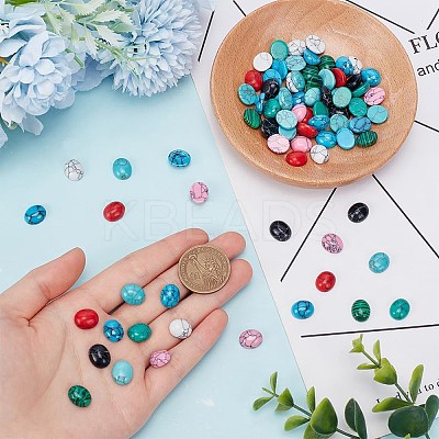 80Pcs 10 Styles Natural Howlite & Synthetic Turquoise & Synthetic Malachite Cabochons G-AR0006-05-1