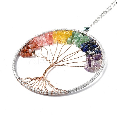 Wire Wrapped Chips Natural Gemstone Big Pendant Decorations HJEW-A005-07E-1