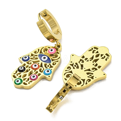 Ion Plating(IP) 304 Stainless Steel Dangle Hoop Earring with Enamel EJEW-H097-01G-1