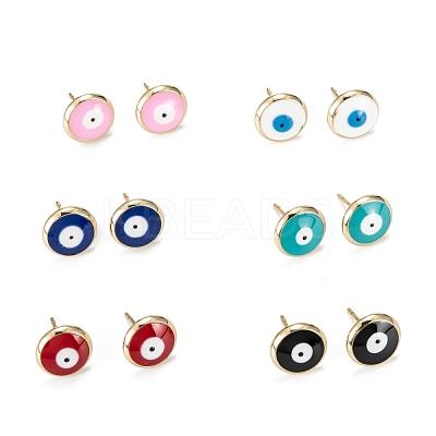 Evil Eye Enamel Stud Earrings for Girl Women EJEW-H126-31G-1
