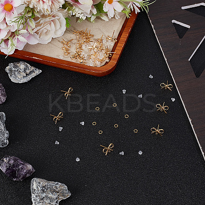 DIY Bowknot Brass Stud Earring & Jump Rings & Ear Nuts Jewelry Making Finding Kits DIY-CN0003-24G-1