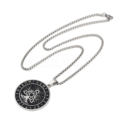 201 Stainless Steel Black Enamel Rune Tree of Life Pendant Necklaces for Men LS-NJEW-K283-27P-1