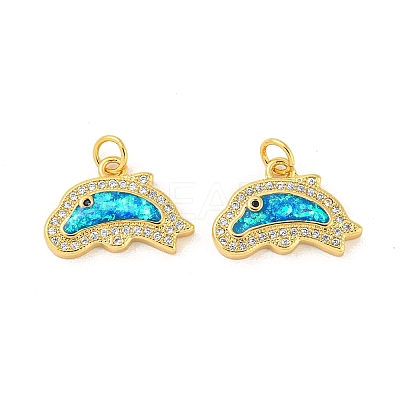 Brass Micro Pave Cubic Zirconia with Synthetic Opal Pendants KK-D096-06A-G-1