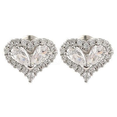 Cubic Zirconia Heart Stud Earrings EJEW-I304-17P-1