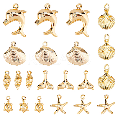 Marine Organism Theme 21Pcs 7 Styles Brass Charms KK-HS0015-53-1