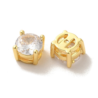 Brass with Single Clear Cubic Zirconia Beads KK-H461-09A-G-1