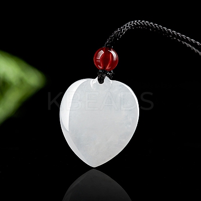 Natural Jadeite Heart Pendant Necklaces NJEW-F321-05-1