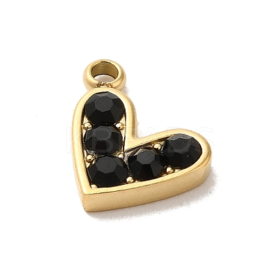 Golden Tone 304 Stainless Steel Rhinestone Charms STAS-L025-005G-04-1