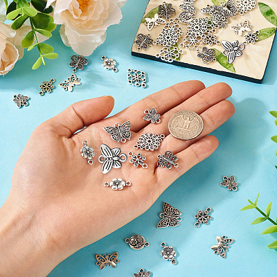 60Pcs 10 Styles Tibetan Style Alloy Connector Charms FIND-TA0003-67-1