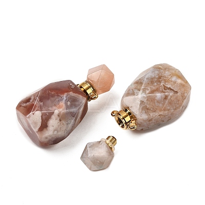 Natural Cherry Blossom Agate Perfume Bottle Pendants G-B149-02G-05-1