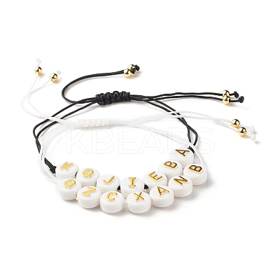 2Pcs 2 Style Flat Round with Letters Braided Bead Bracelets Set for Women BJEW-JB07571-1