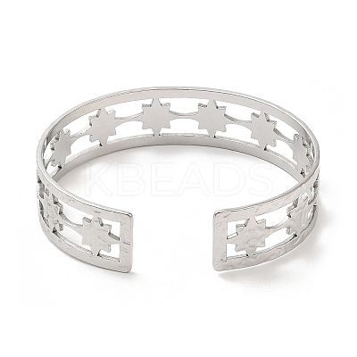 Non-Tarnish 304 Stainless Steel Star Open Cuff Bangles BJEW-L682-026P-1