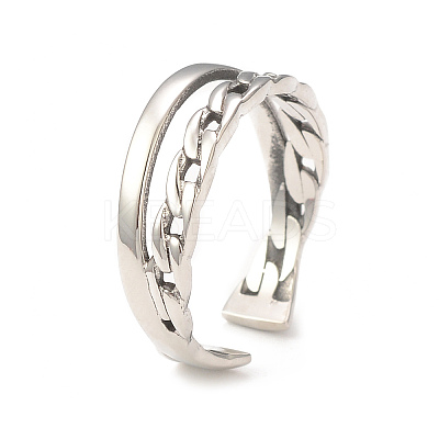 Non-Tarnish 304 Stainless Steel Double Line Open Cuff Ring for Women RJEW-I096-13P-1