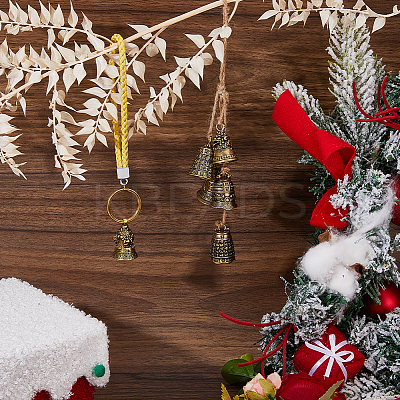 6Pcs 6 Styles Tibetan Style Brass Bell Pendants KK-FH0008-31-1