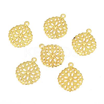 Flat Round Brass Flower Filigree Findings Charms Pendants KK-O015-05G-1