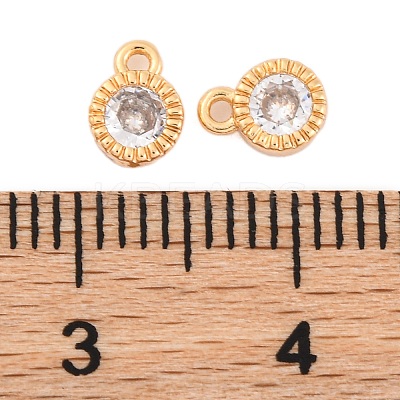Brass Micro Pave Clear Cubic Zirconia Charms KK-Z066-03G-1