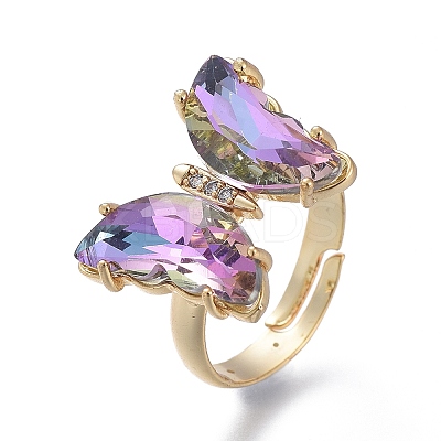 Adjustable Brass Glass Finger Rings RJEW-P148-A01-01-1