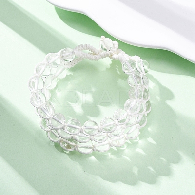 Natural Quartz Crystal Round Beaded Multi-strand Bracelets for Men Women BJEW-G743-02C-1