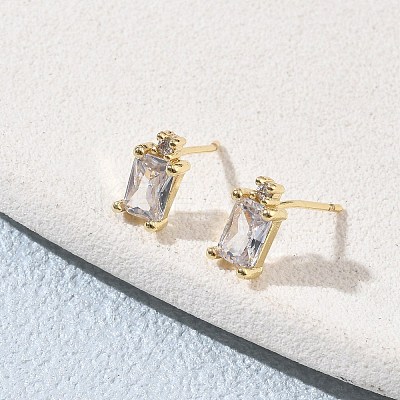 Brass Micro Pave Clear Cubic Zirconia Stud Earrings KK-CBA56EF-40G-04-1