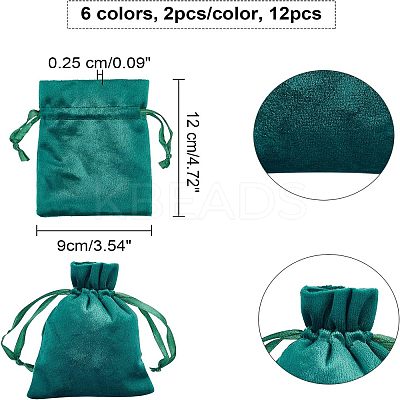 12Pcs 6 Colors Velvet Bags Drawstring Jewelry Pouches TP-NB0001-24-1