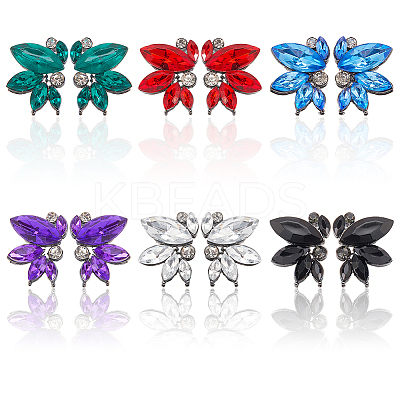 6 Pairs 6 Colors Sparkling Rhinestone Stud Earrings with Alloy Pins EJEW-AN0004-32-1