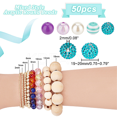 1 Set 5 Styles Resin Round Beads Set RESI-PH0001-98A-1