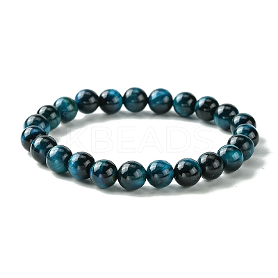 Dyed Natural Tiger Eye Round Beaded Stretch Bracelets for Women BJEW-TA00437-1