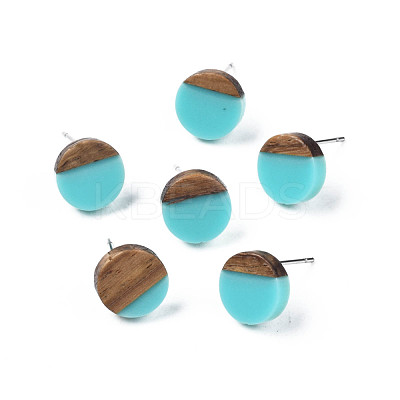 Opaque Resin & Walnut Wood Stud Earrings EJEW-N017-008-B07-1